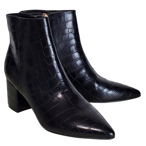 New Marc Fisher jelly faux leather embossed croc block heel ankle boots black - Picture 7 of 16